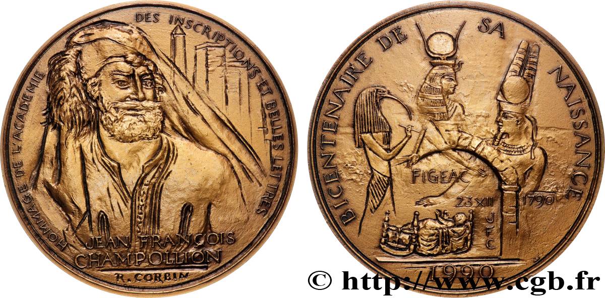 QUINTA REPUBLICA FRANCESA Médaille, Jean François Champollion, Bicentenaire de sa naissance EBC