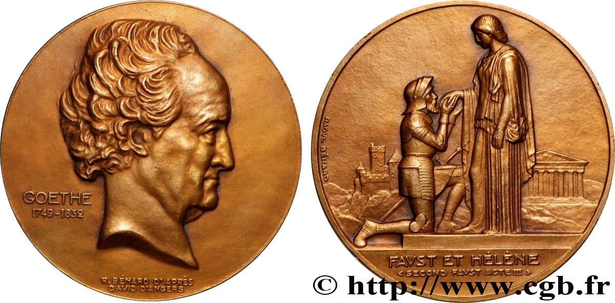 LITERATURE : WRITERS - POETS Médaille, Centenaire du décès de Johann Wolfgang von Goethe, Faust et Hélène MBC+