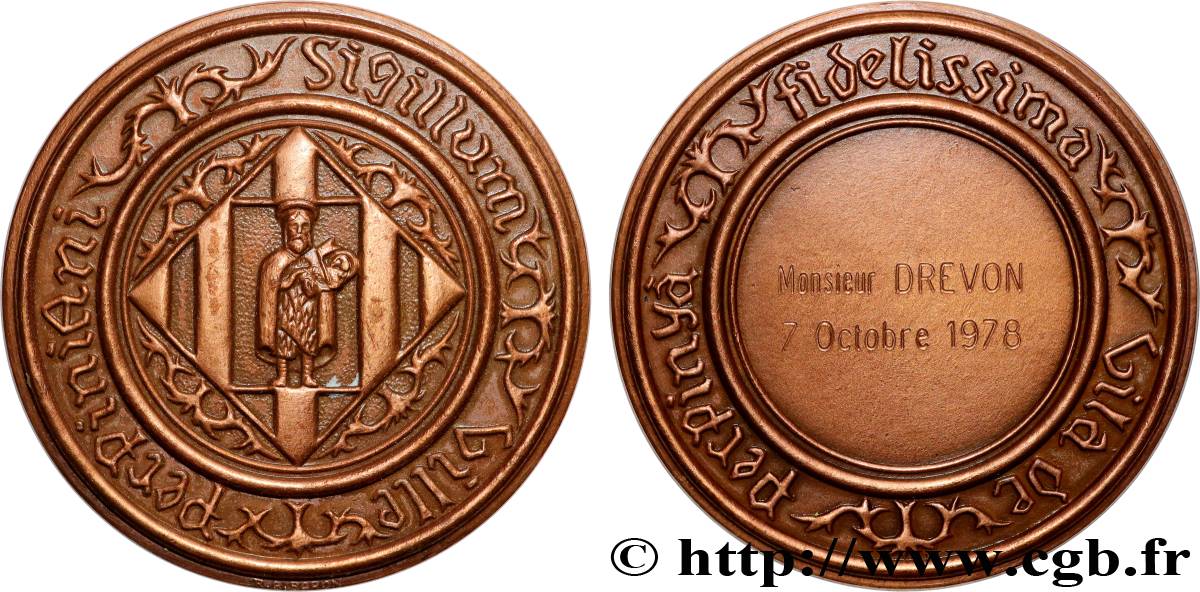 V REPUBLIC Médaille de récompense, Reproduction du sceau de la ville de Perpignan AU