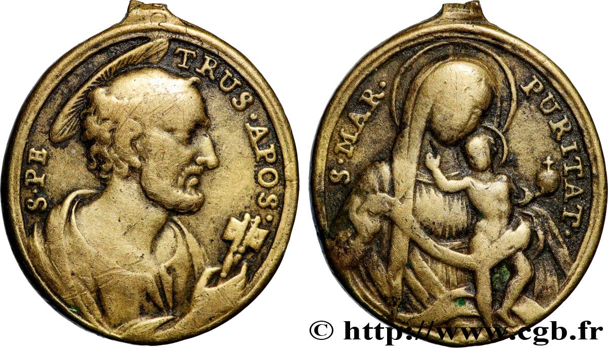 MÉDAILLES RELIGIEUSES Médaille, Saint Pierre et Vierge Marie XF/VF