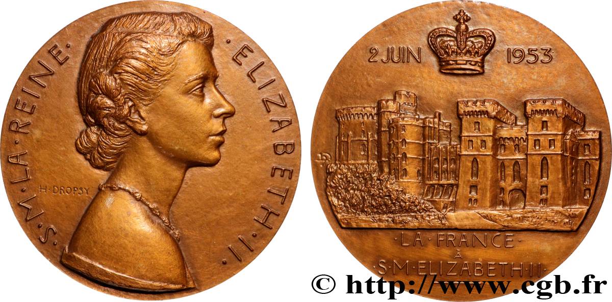 CUARTA REPUBLICA FRANCESA Médaille, Couronnement de sa Majesté la Reine d’Angleterre, Elisabeth II EBC
