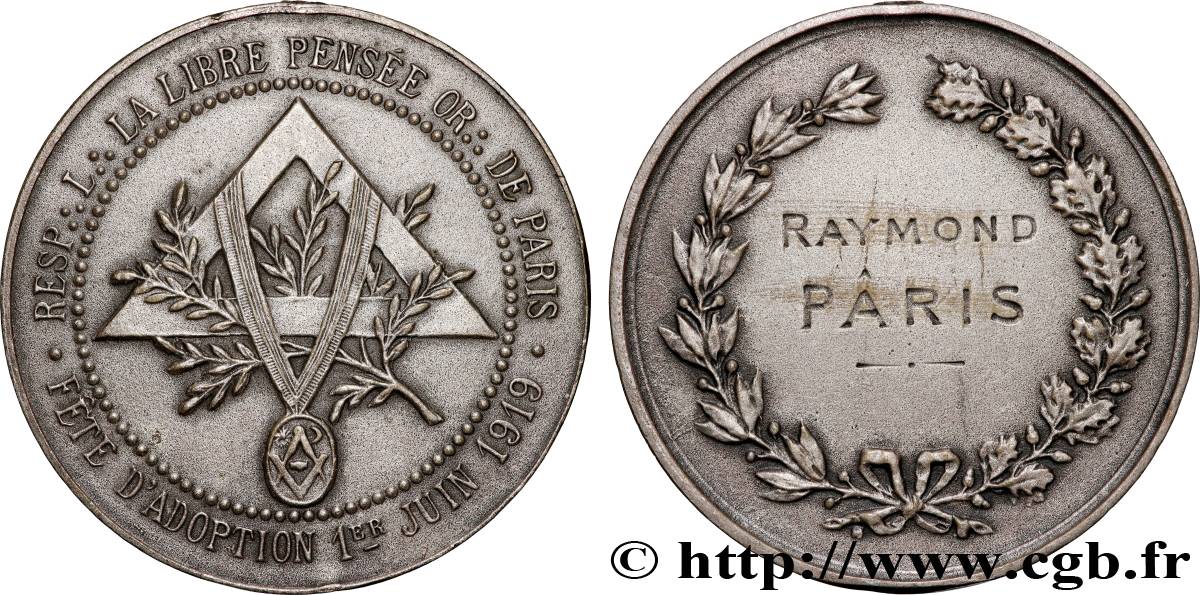FRANC-MAÇONNERIE - PARIS Médaille, La libre pensée, Fête d’adoption MBC