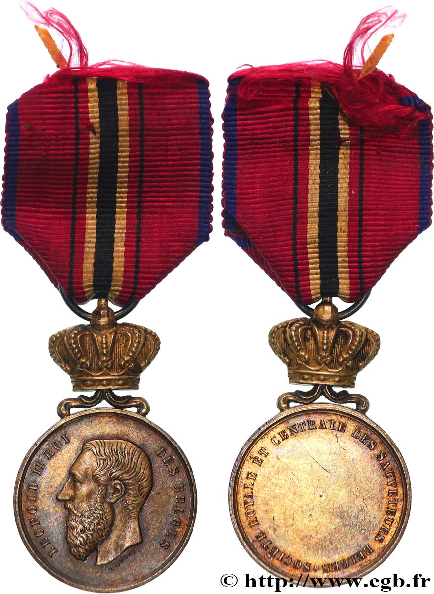 BELGIQUE - ROYAUME DE BELGIQUE - LÉOPOLD II Médaille, Société belge des sauveteurs q.SPL