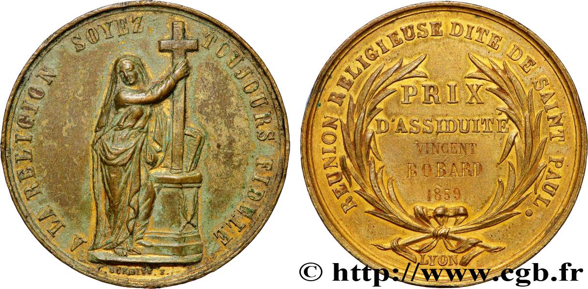 TERCERA REPUBLICA FRANCESA Médaille, Prix d’assiduité, Réunion religieuse de Saint Paul MBC