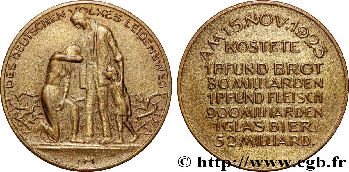 GERMANY - WEIMAR REPUBLIC Médaille, Inflation 15 novembre 1923 AU