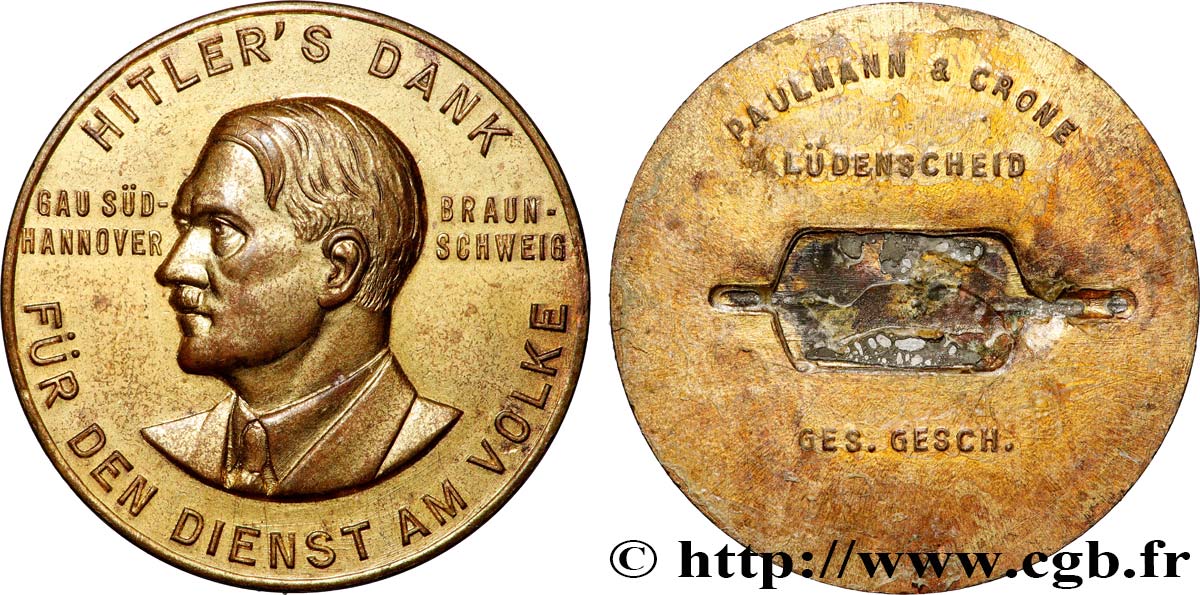 DEUTSCHLAND Médaille, Remerciements de Hitler SS