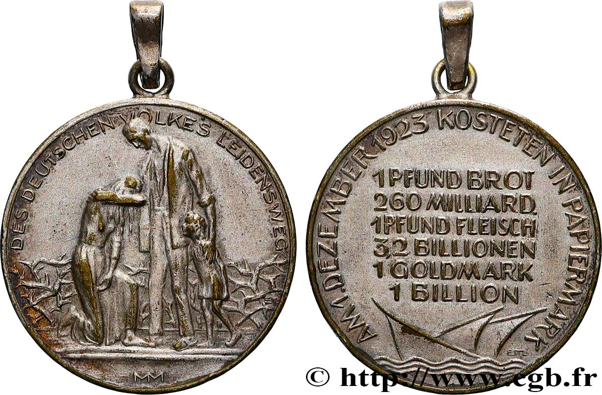 ALLEMAGNE - RÉPUBLIQUE DE WEIMAR Médaille, Inflation 1 décembre 1923 AU