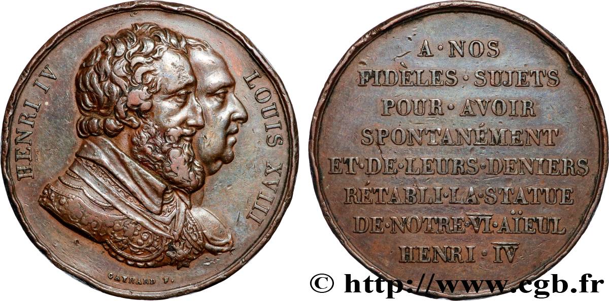 LOUIS XVIII Médaille, Rétablissement de la statue de Henri IV le 28 octobre 1817 XF