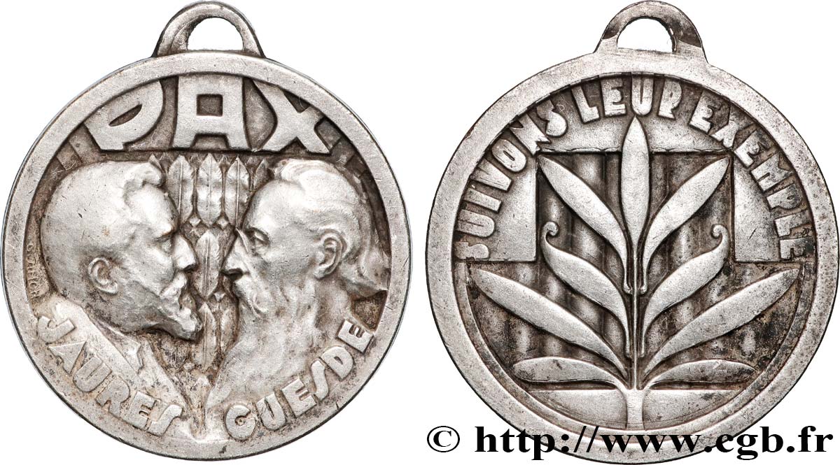 POLITIQUE ET POLITICIENS Médaille, Jean Jaurès et Jules Guesde TTB+