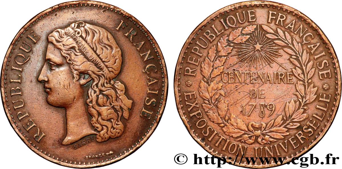 III REPUBLIC Médaille, Centenaire de 1789 XF