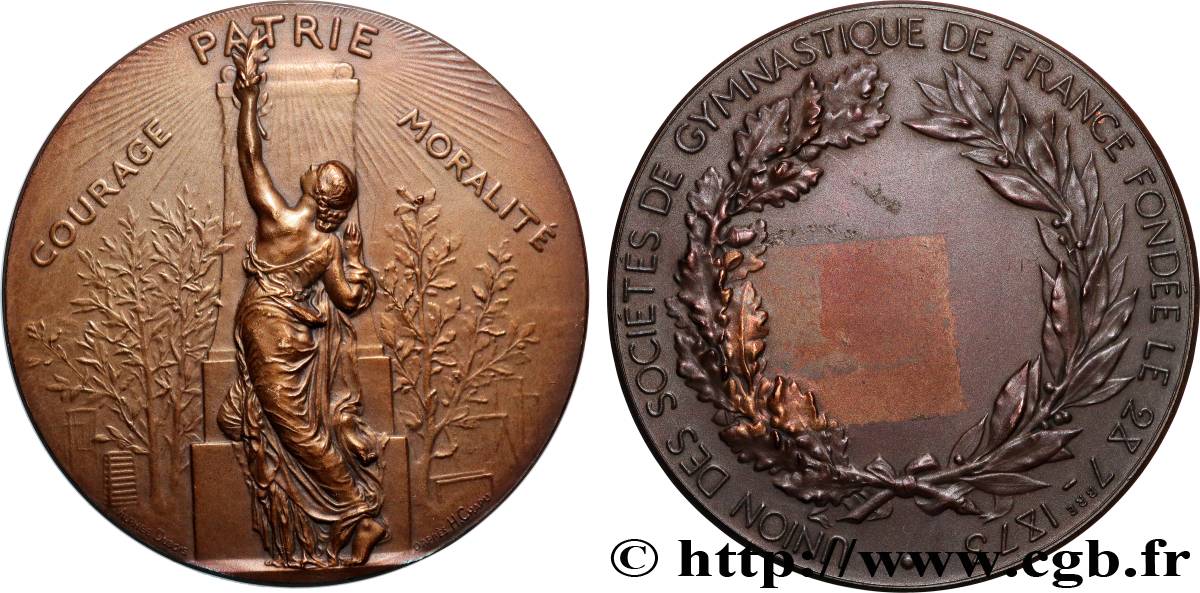 TERZA REPUBBLICA FRANCESE Médaille, Union des sociétés de gymnastique de France BB
