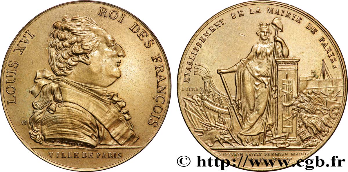 LOUIS XVI Médaille, Ville de Paris - J. S. Bailly maire, refrappe EBC