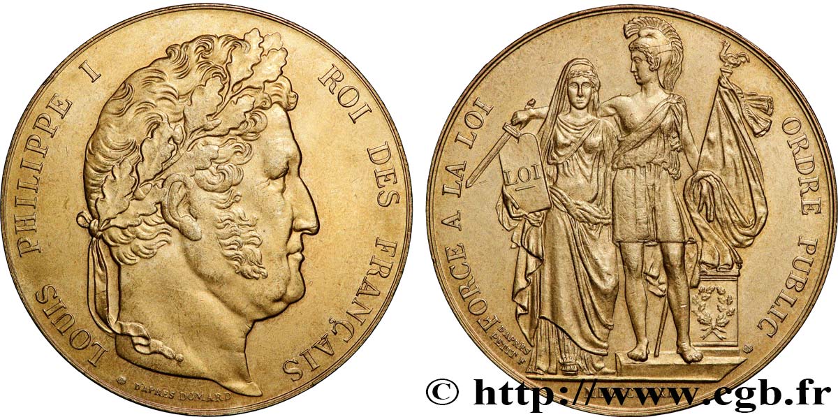 LOUIS-PHILIPPE I Médaille, Loi et de l’ordre public, refrappe AU