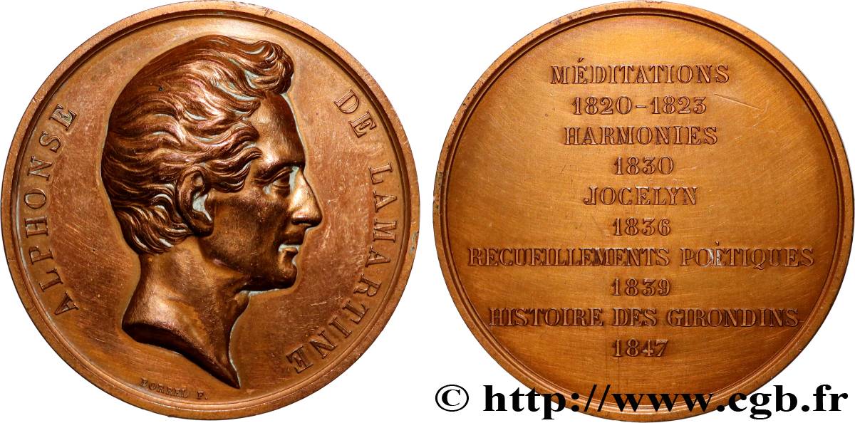 LITERATURE : WRITERS - POETS Médaille, Alphonse de Lamartine, refrappe q.SPL