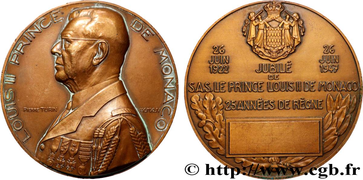 MONACO Médaille, Jubilé de Louis II, Prince de Monaco AU