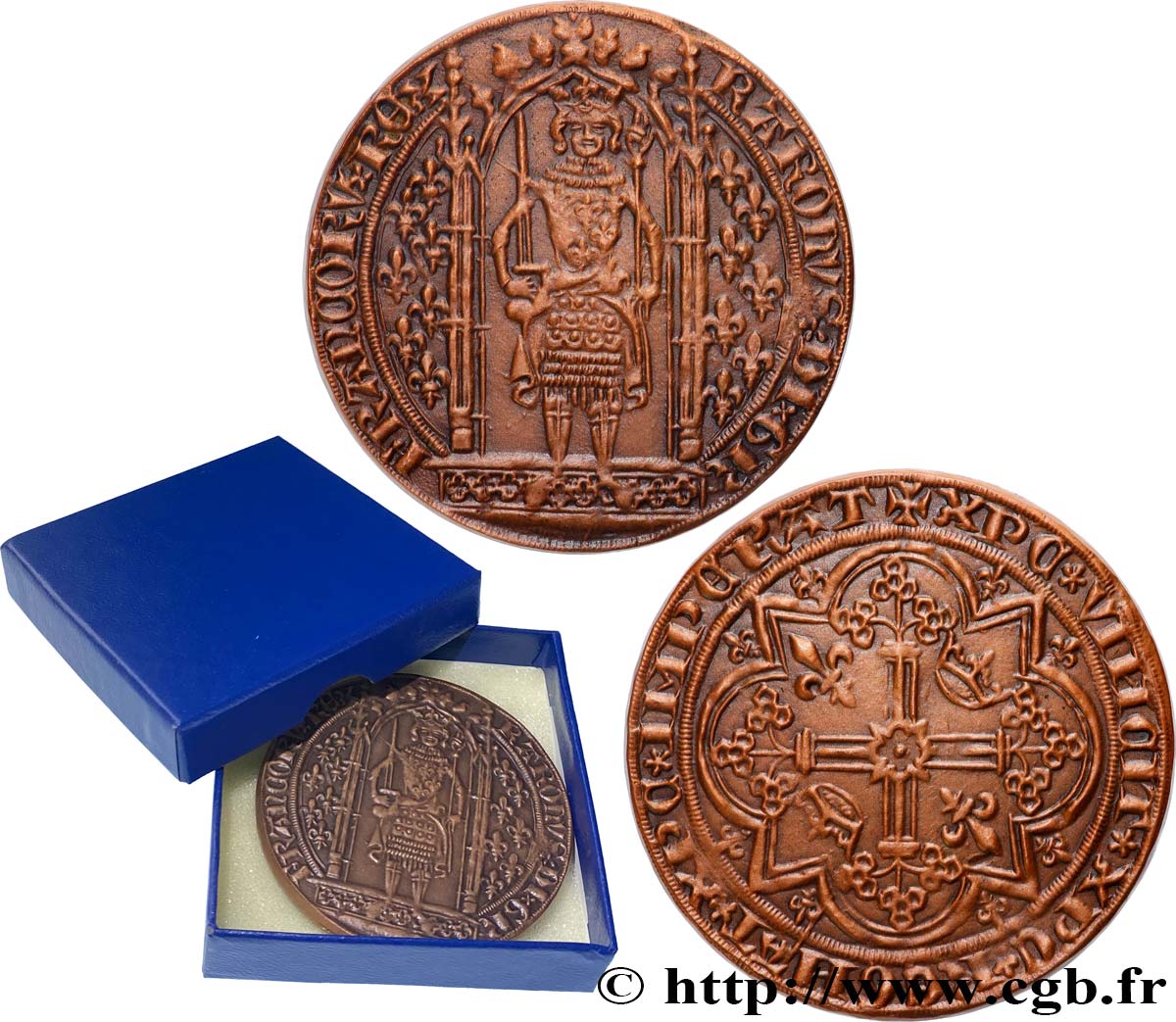 V REPUBLIC Médaille, Franc à pied de Charles V, reproduction, n°309 AU