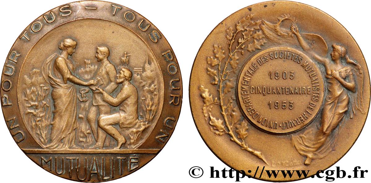 LES ASSURANCES Médaille, Cinquantenaire de l’union départementale des sociétés mutualistes de l’Hérault MBC+