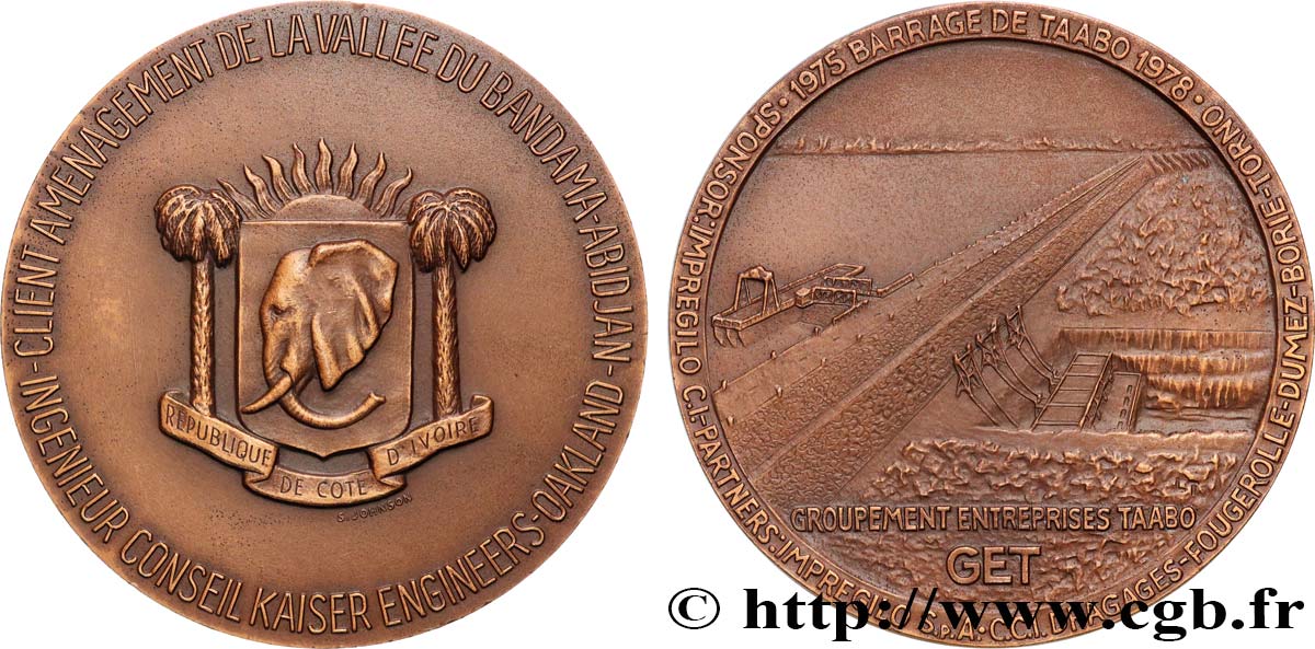 COTE D IVOIRE Médaille, Barrage de Taabo TTB+