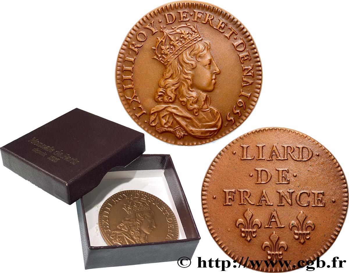 LOUIS XIV LE GRAND OU LE ROI SOLEIL Médaille, Reproduction de l’essai d’argent du Liard de cuivre, 2e type, n°249 SUP