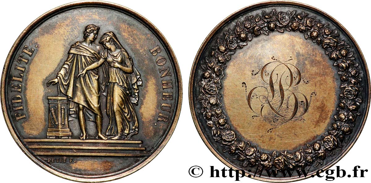 AMOUR ET MARIAGE Médaille de mariage, Fidélité et Bonheur TTB