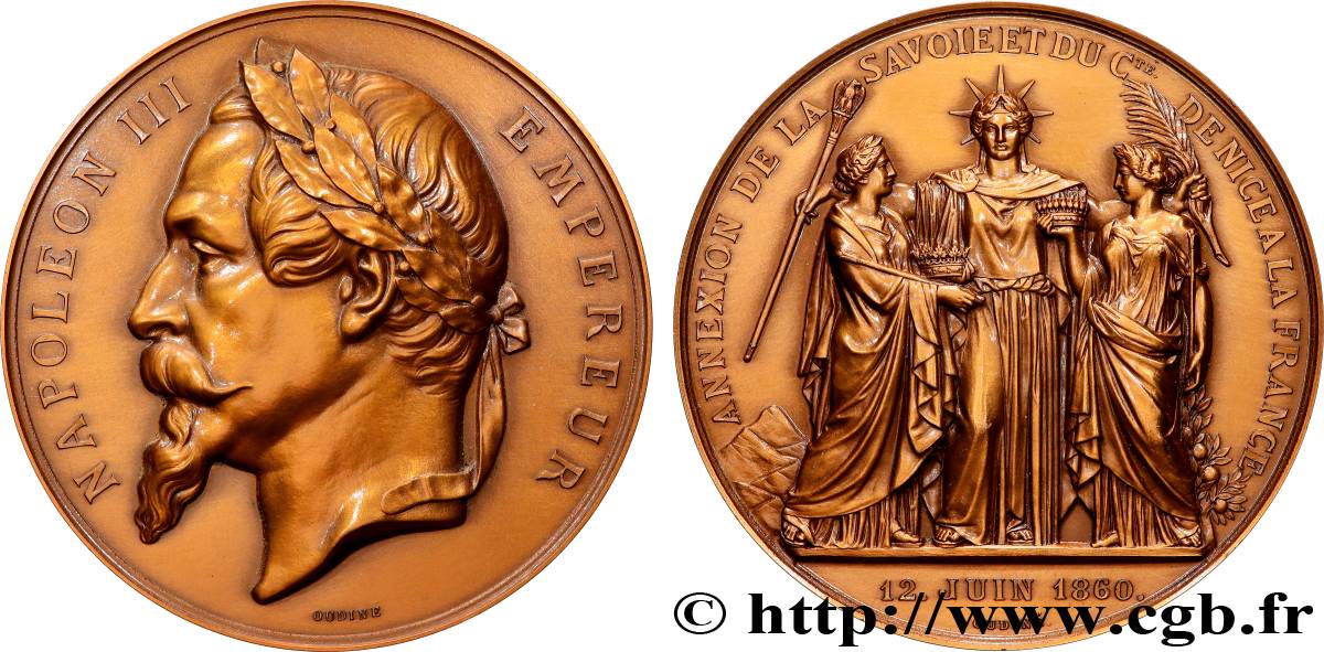 SECOND EMPIRE Médaille, Annexion de la Savoie et du Comté de Nice à la France, Refrappe AU