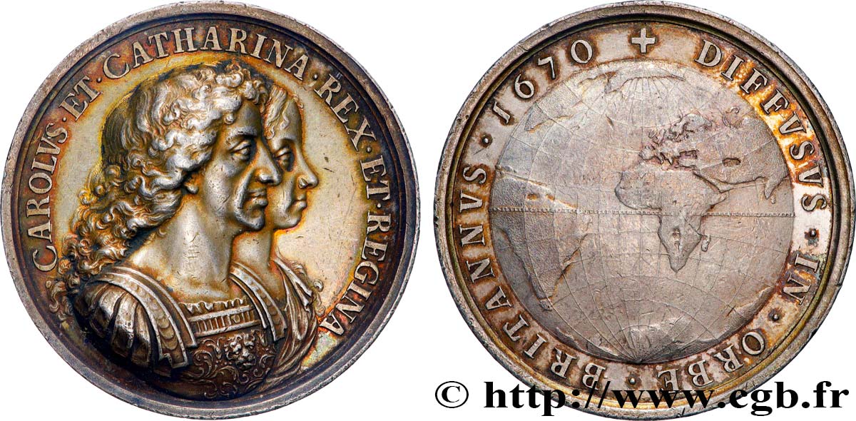 ENGLAND - KINGDOM OF ENGLAND - CHARLES II Médaille, Charles II et Catherine de Braganza, Colonisation britannique AU