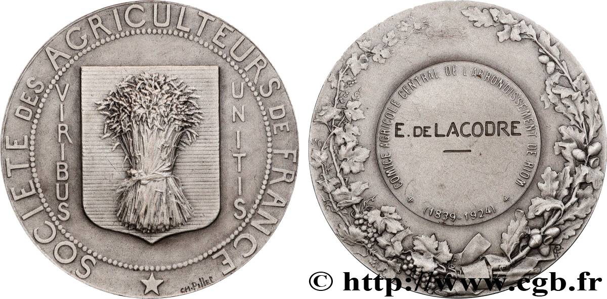 III REPUBLIC Médaille, Société des Agriculteurs de France AU/XF