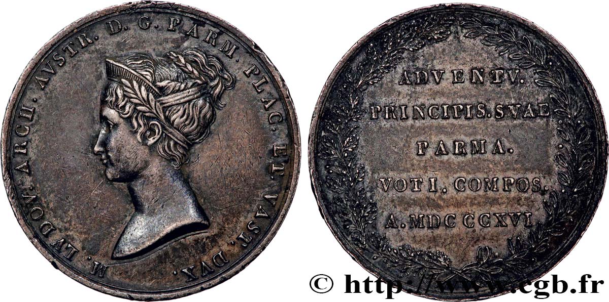 LUIS XVIII Médaille, Marie Louise, Duchesse de Parme, Arrivée à Parme MBC/MBC+