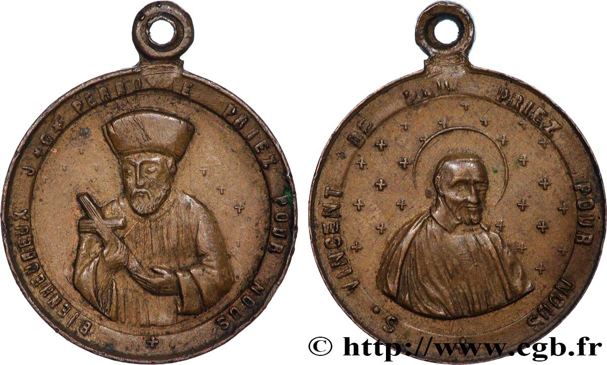 RELIGIOUS MEDALS Médaille, Saint Jean-Gabriel Perboyre et Saint Vincent de Paul, Priez pour nous XF