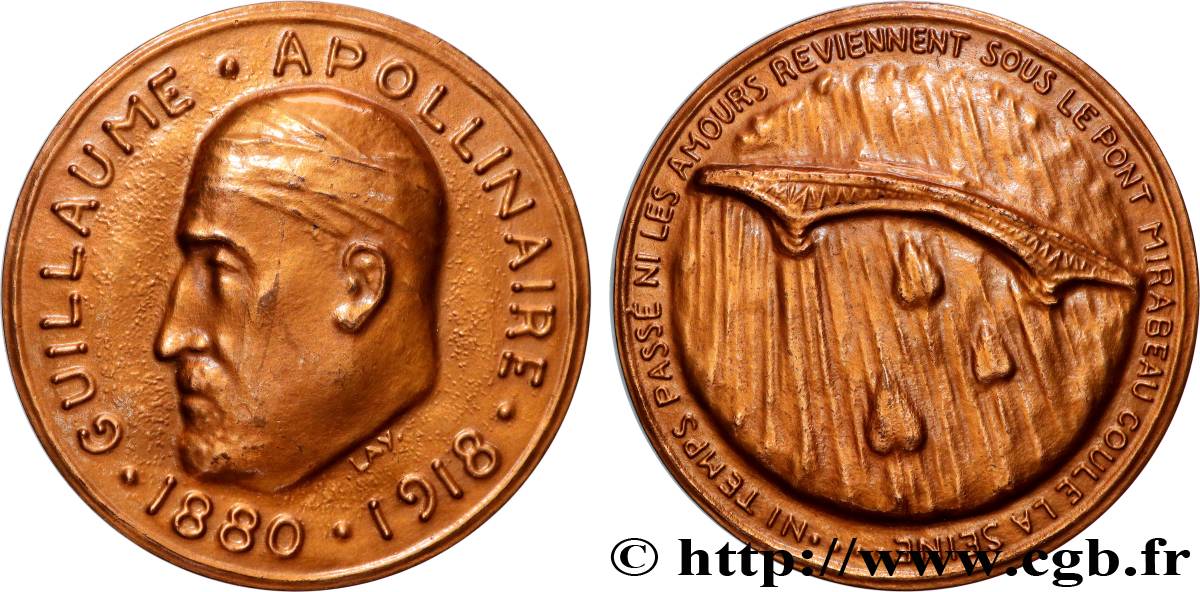 LITERATURE : WRITERS - POETS Médaille, Guillaume Apollinaire EBC