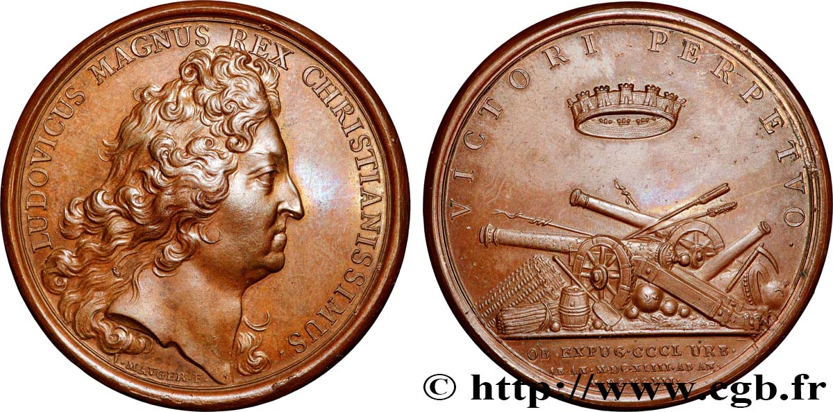 LOUIS XIV LE GRAND ou LE ROI SOLEIL Médaille, Les conquêtes du roi entre 1643 et 1697 SUP