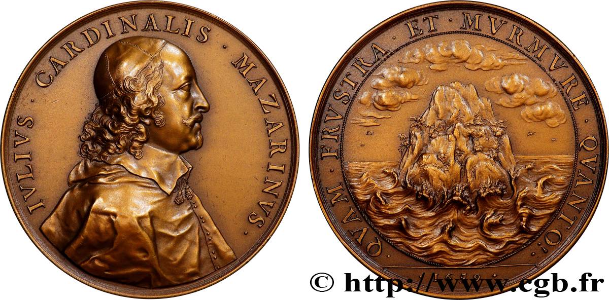 LOUIS XIV  THE SUN KING  Médaille, Cardinal Mazarin, Efforts vains et murmures, refrappe AU