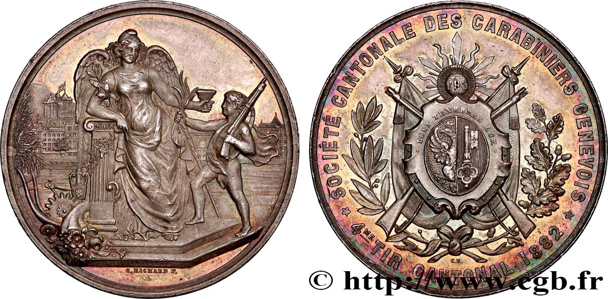 SWITZERLAND - REPUBLIC OF GENEVA Médaille, 4e tir cantonal, Société cantonale des carabiniers genevois AU