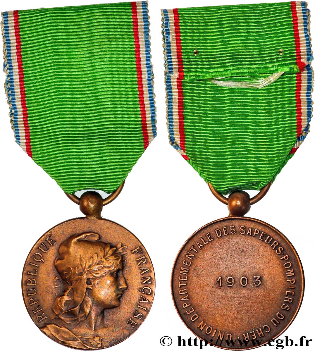 TROISIÈME RÉPUBLIQUE Médaille, Union départementale des sapeurs-pompiers du Cher TTB+