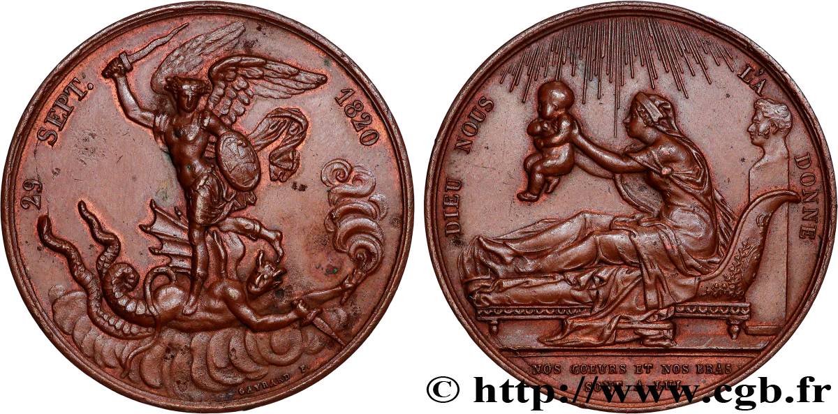 HENRI V COMTE DE CHAMBORD Médaille, Naissance de Henri, duc de Bordeaux, futur comte de Chambord TTB