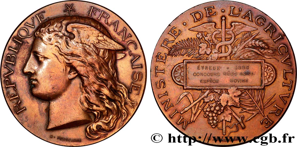 TROISIÈME RÉPUBLIQUE Médaille, Concours régional agricole, espèce ovine TTB