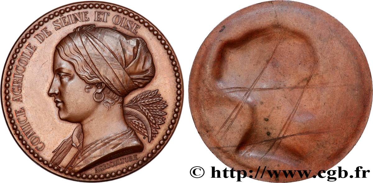DEUXIÈME RÉPUBLIQUE Médaille, Comice agricole de Seine et Oise, Agriculture, tirage uniface de l’avers VZ/fVZ