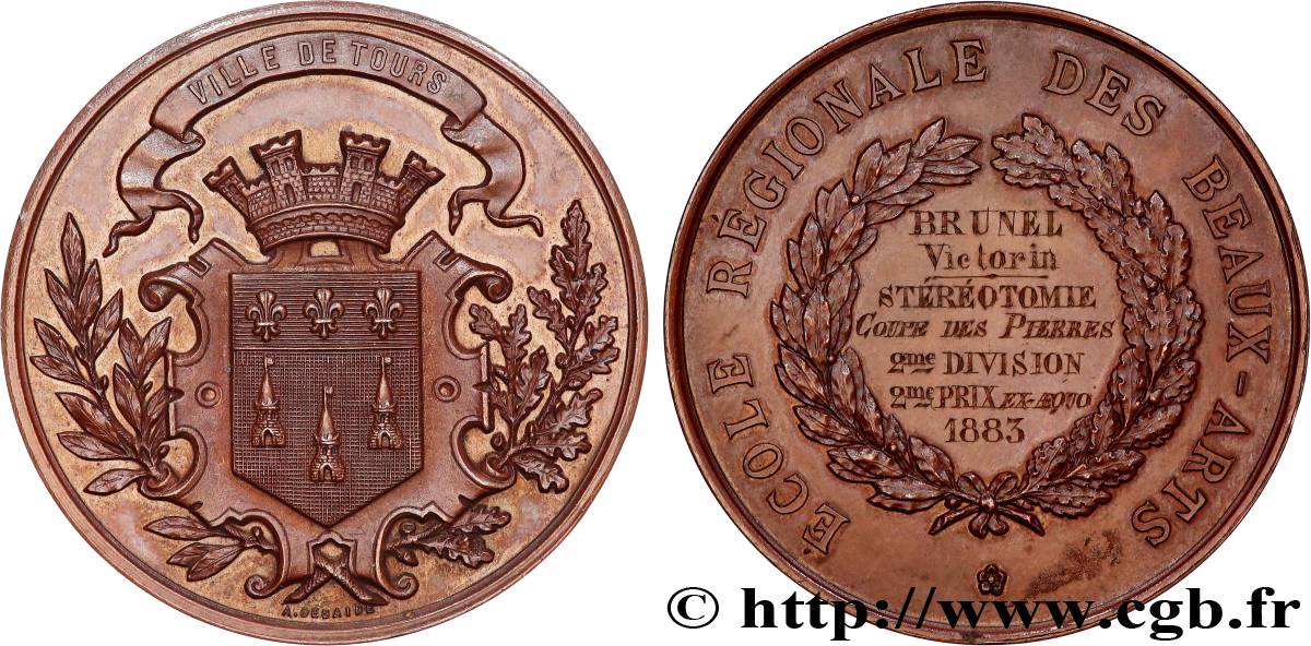 III REPUBLIC Médaille, Prix de stéréotomie, École régionale des Beaux-Arts AU