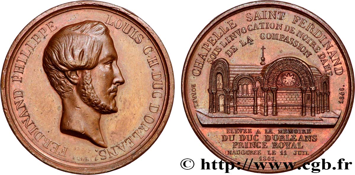 LOUIS-PHILIPPE I Médaille en mémoire de Ferdinand Philippe d’Orléans, Chapelle Saint Ferdinand AU