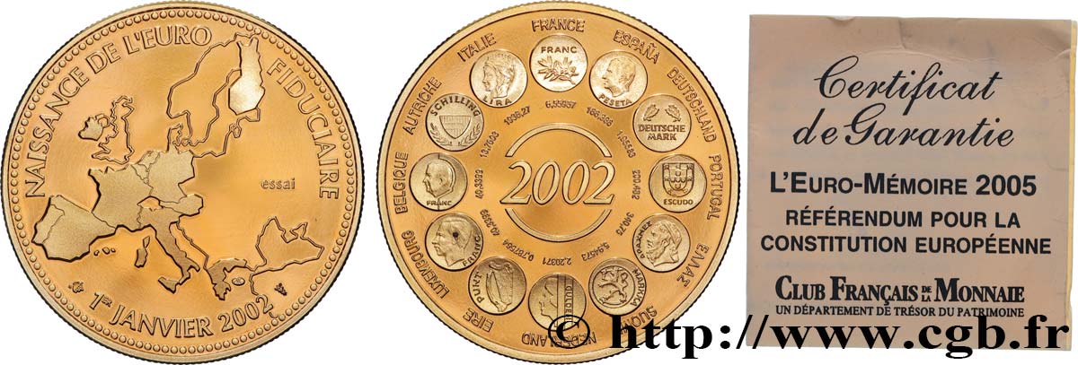 CINQUIÈME RÉPUBLIQUE Médaille, Essai, Naissance de l’Euro fiduciaire SPL