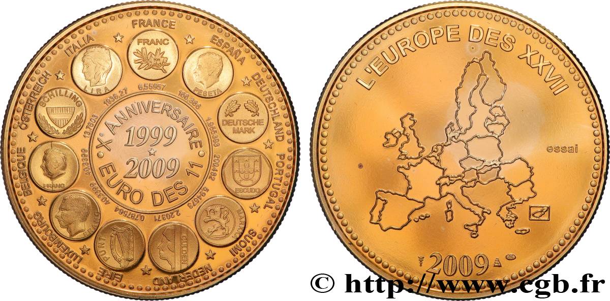 V REPUBLIC Médaille, Essai, 10 ans de l’Euro, 1999-2009 MS