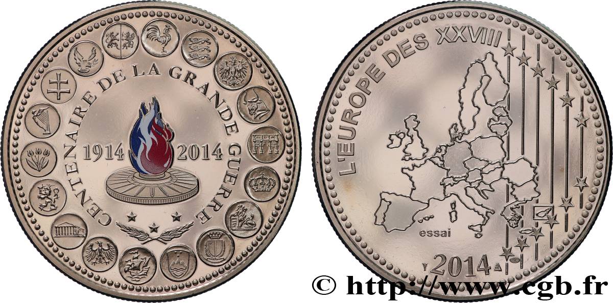 CINQUIÈME RÉPUBLIQUE Médaille, Essai, Centenaire de la Grande Guerre SPL
