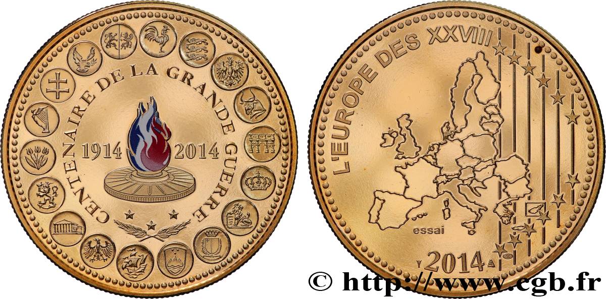 CINQUIÈME RÉPUBLIQUE Médaille, Essai, Centenaire de la Grande Guerre SPL