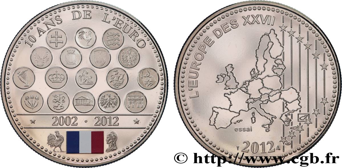 CINQUIÈME RÉPUBLIQUE Médaille, Essai, 10 ans de l’Euro SPL