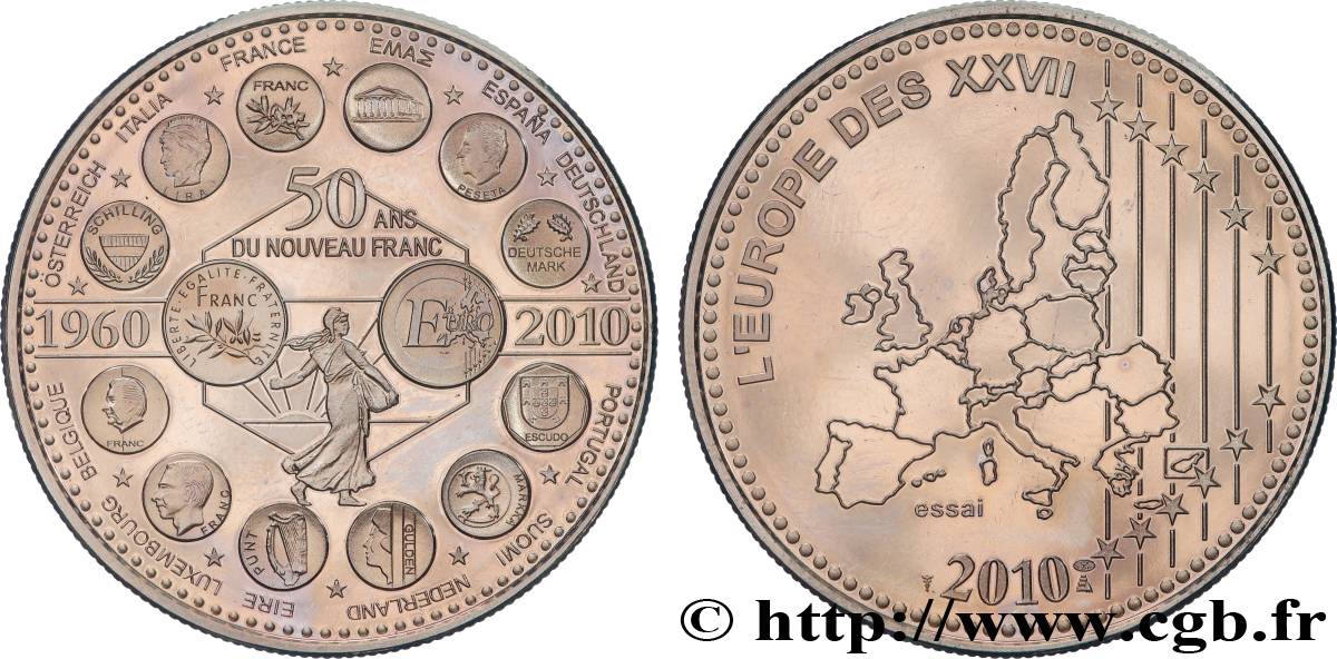 V REPUBLIC Médaille, Essai, 50 ans du Nouveau Franc AU