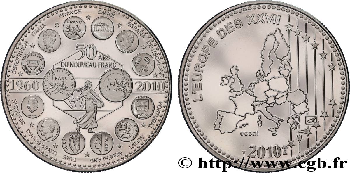 CINQUIÈME RÉPUBLIQUE Médaille, Essai, 50 ans du Nouveau Franc SUP