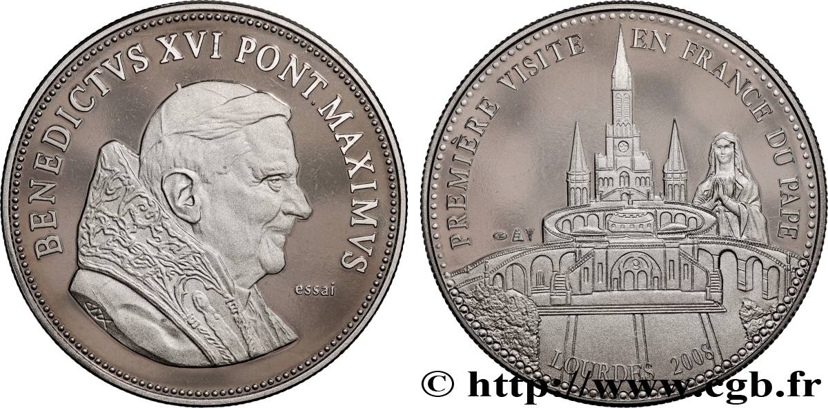 VATICAN AND PAPAL STATES Médaille, Benoît XVI, essai, Première visite en France MS