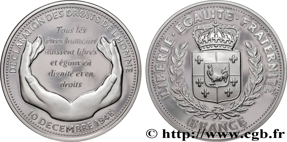 QUINTA REPUBBLICA FRANCESE Médaille, Déclaration des Droits de l’Homme de 1948 AU+