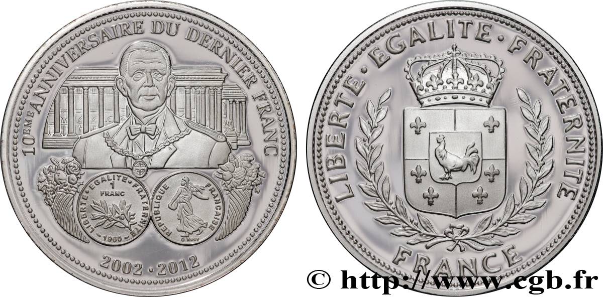 V REPUBLIC Médaille, 10e anniversaire du dernier franc  MS
