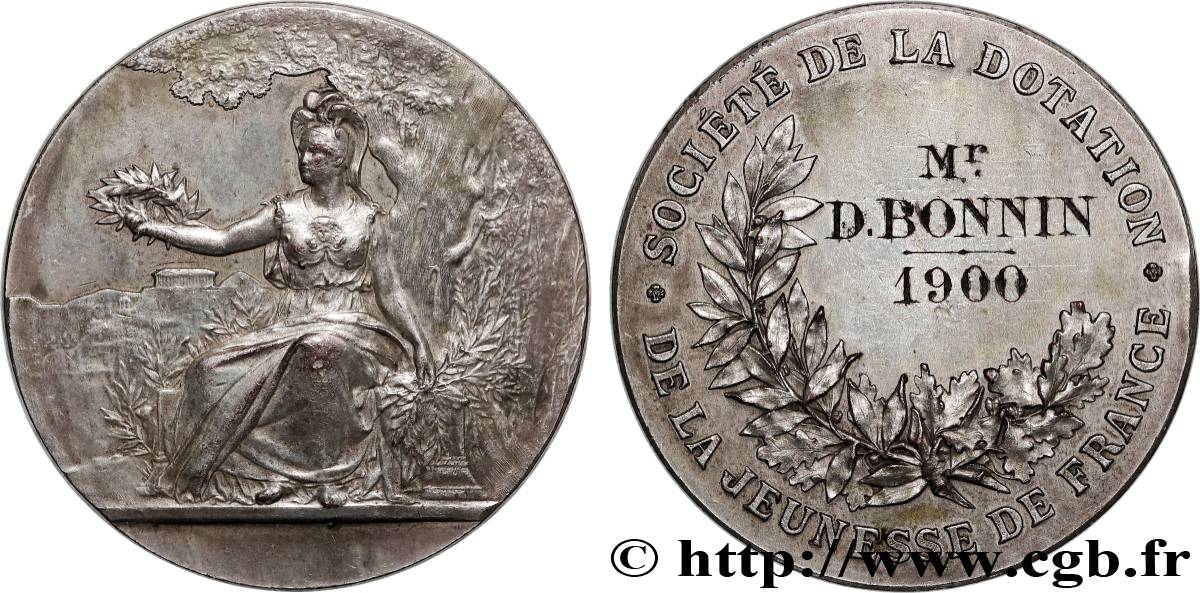 III REPUBLIC Médaille, Société de dotation de la Jeunesse de France AU